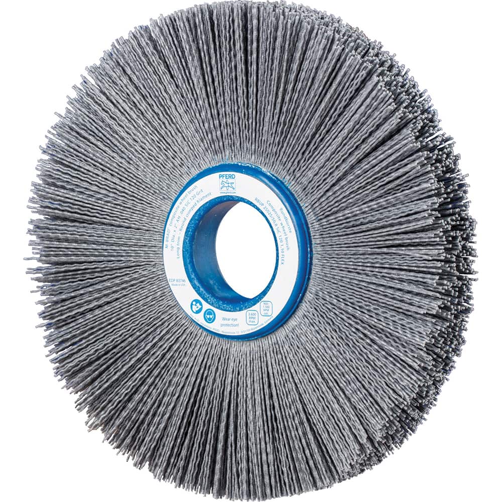 PFERD - Wheel Brushes; Outside Diameter (Inch): 10 ; Wire Type: Crimped; Round ; Fill Material: Nylon; Silicon Carbide ; Trim Length (Inch): 2-3/4 ; Filament Wire Diameter Range: 0.0300 & Above ; Maximum RPM: 3600.000 - Exact Tool & Supply