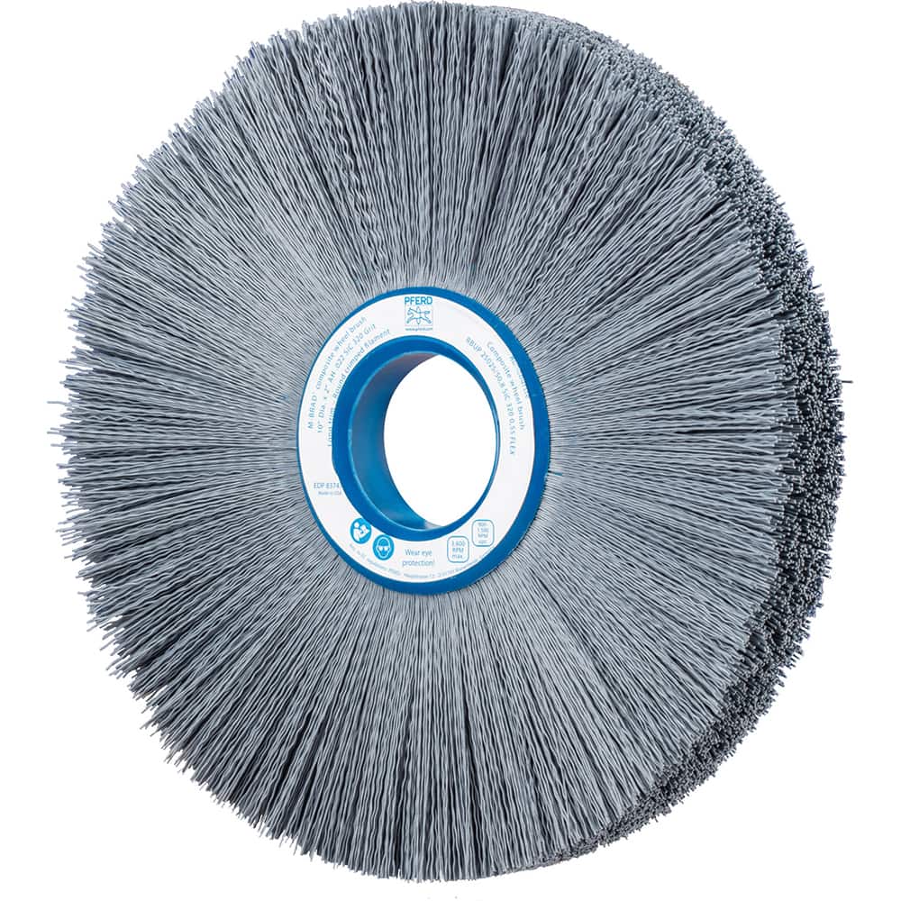 PFERD - Wheel Brushes; Outside Diameter (Inch): 10 ; Wire Type: Crimped; Round ; Fill Material: Nylon; Silicon Carbide ; Trim Length (Inch): 2-3/4 ; Filament Wire Diameter Range: 0.0200-0.0299 ; Maximum RPM: 3600.000 - Exact Tool & Supply