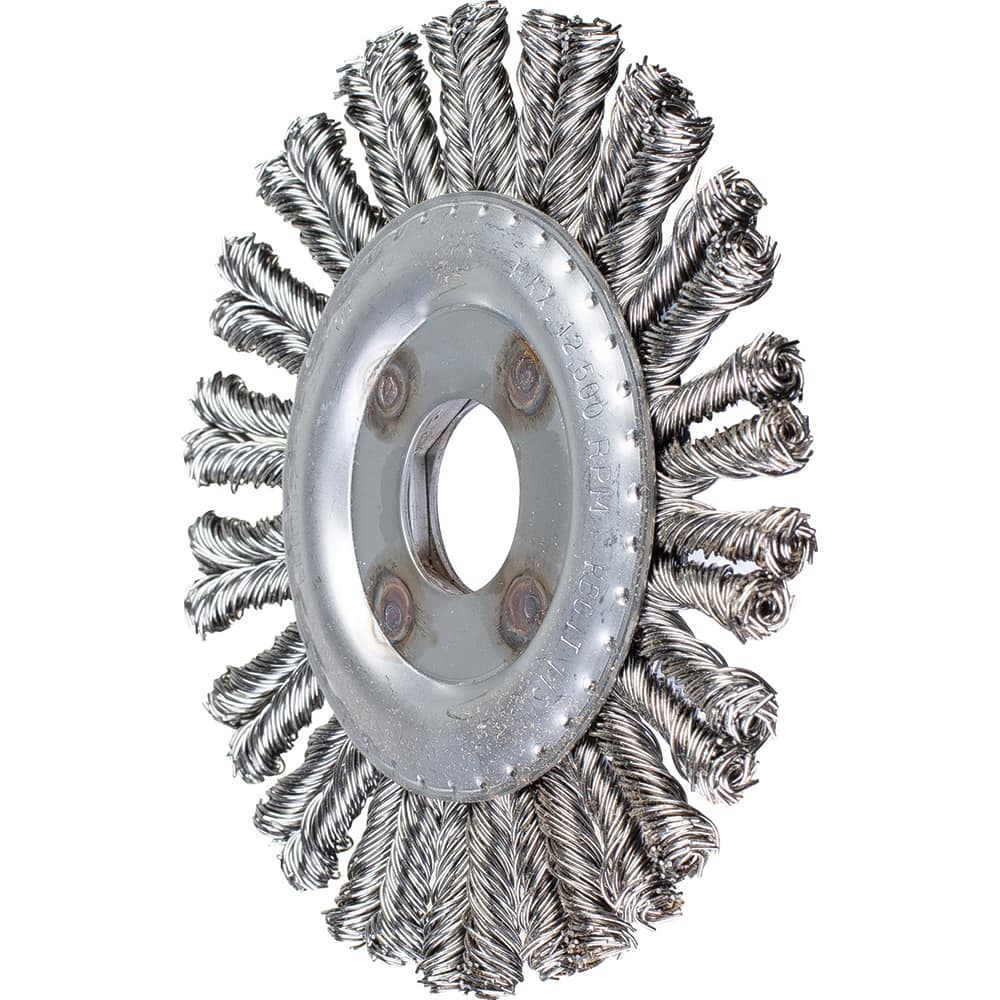 PFERD - Wheel Brushes; Outside Diameter (Inch): 4-1/2 ; Wire Type: Knotted ; Fill Material: Stainless Steel ; Trim Length (Inch): 7/8 ; Filament Wire Diameter Range: 0.0200-0.0299 ; Maximum RPM: 12500.000 - Exact Tool & Supply