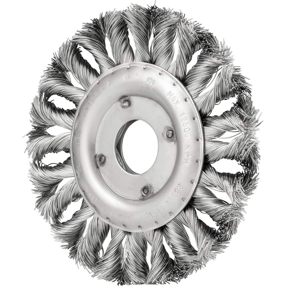 PFERD - Wheel Brushes; Outside Diameter (Inch): 4-1/2 ; Wire Type: Knotted ; Fill Material: Stainless Steel ; Trim Length (Inch): 7/8 ; Filament Wire Diameter Range: 0.0100-0.0199 ; Maximum RPM: 12500.000 - Exact Tool & Supply