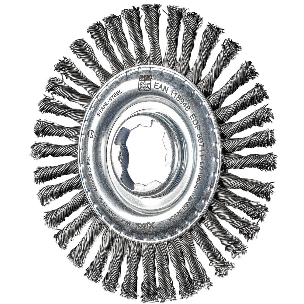 PFERD - Wheel Brushes; Outside Diameter (Inch): 4-1/2 ; Wire Type: Knotted ; Fill Material: Carbon Steel ; Trim Length (Inch): 3/4 ; Filament Wire Diameter Range: 0.0200-0.0299 ; Maximum RPM: 15000.000 - Exact Tool & Supply