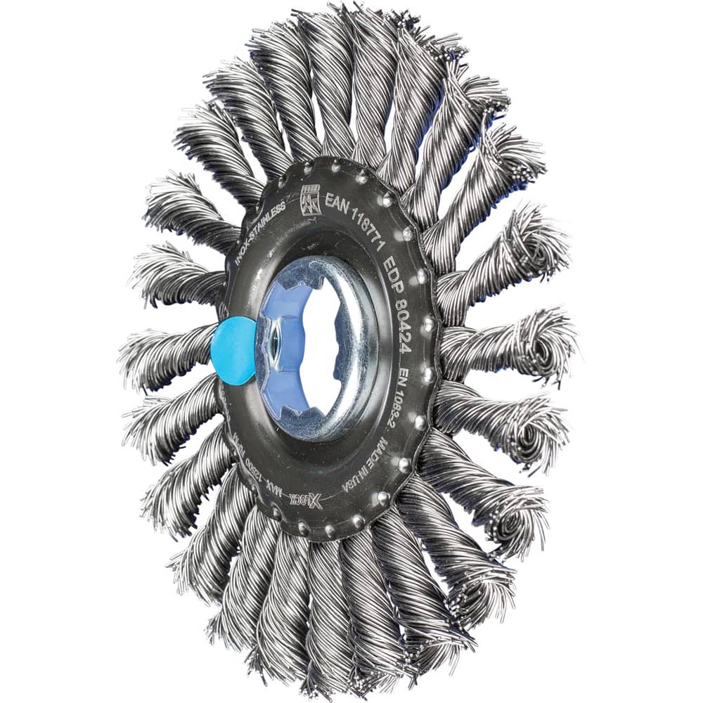 PFERD - Wheel Brushes; Outside Diameter (Inch): 4-7/8 ; Wire Type: Knotted ; Fill Material: Stainless Steel ; Trim Length (Inch): 1-1/16 ; Filament Wire Diameter Range: 0.0200-0.0299 ; Maximum RPM: 12500.000 - Exact Tool & Supply