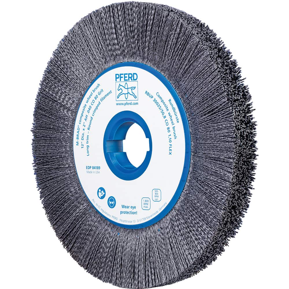 PFERD - Wheel Brushes; Outside Diameter (Inch): 12 ; Wire Type: Crimped; Round ; Fill Material: Nylon; Ceramic ; Trim Length (Inch): 2-3/8 ; Filament Wire Diameter Range: 0.0300 & Above ; Maximum RPM: 1800.000 - Exact Tool & Supply
