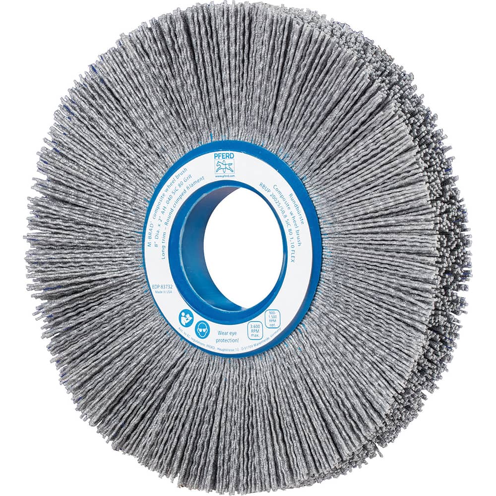 PFERD - Wheel Brushes; Outside Diameter (Inch): 8 ; Wire Type: Crimped; Round ; Fill Material: Nylon; Silicon Carbide ; Trim Length (Inch): 2-1/4 ; Filament Wire Diameter Range: 0.0300 & Above ; Maximum RPM: 3600.000 - Exact Tool & Supply