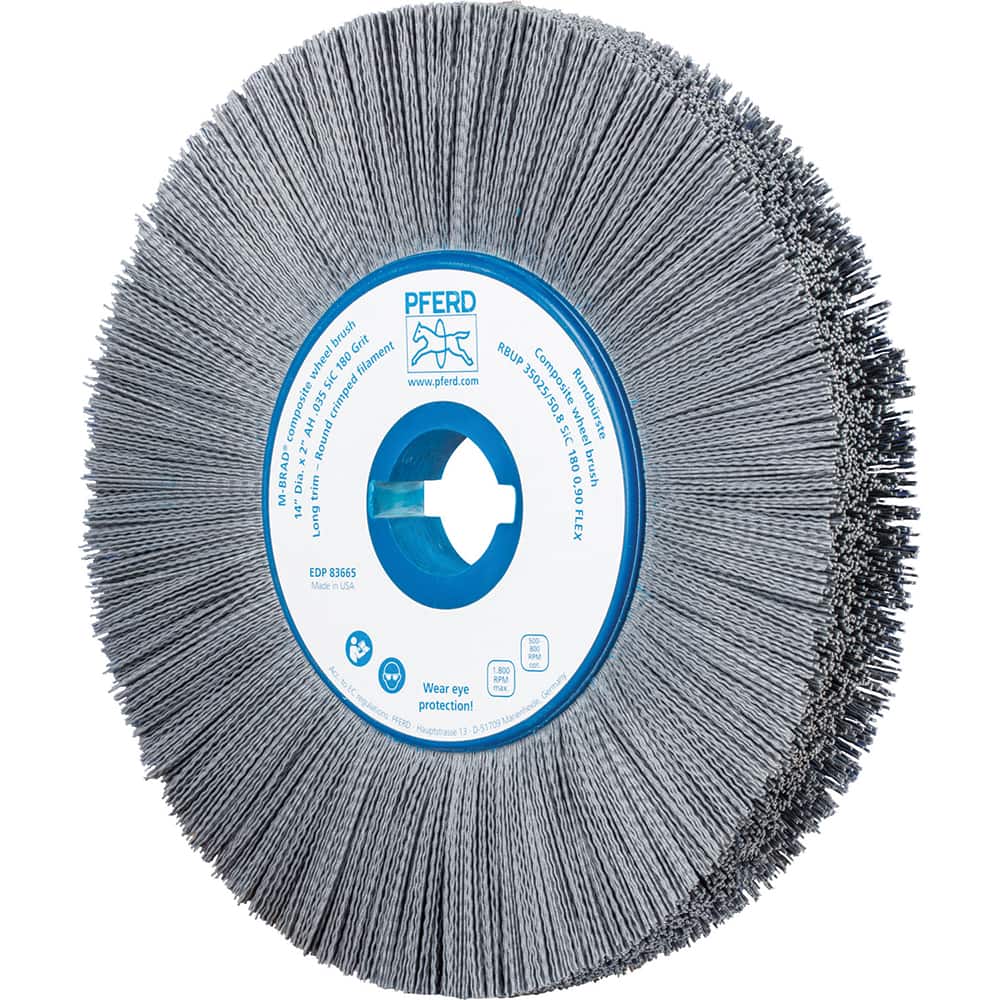 PFERD - Wheel Brushes; Outside Diameter (Inch): 14 ; Wire Type: Crimped; Round ; Fill Material: Nylon; Silicon Carbide ; Trim Length (Inch): 3-1/2 ; Filament Wire Diameter Range: 0.0300 & Above ; Maximum RPM: 1800.000 - Exact Tool & Supply