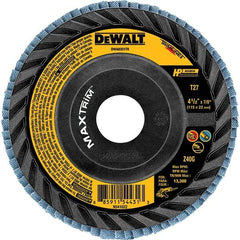 DeWALT - 60 Grit, 5" Disc Diam, Type 27 Zirconia Alumina Flap Disc - 12,200 Max RPM, Poly Cotton Backing, Arbor Attaching System, Coated - Exact Tool & Supply