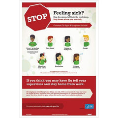 Training & Safety Awareness Posters; Subject: General Safety & Accident Prevention; Training Program Title: Emergency Aid Poster; Message: Stop, Feeling Sick ™ Stop The Spread Of Flu In The Workplace. Stay Home When You Are Sick. Common Flu Signs & Sympto