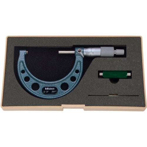 2″-3″ Measuring Range-0.001″ Graduation - Ratchet Thimble - Carbide Face - Outside Micrometer - Exact Tool & Supply