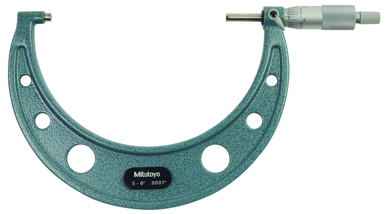 5 - 6'' Measuring Range - .0001 Graduation - Ratchet Thimble - Carbide Face - Outside Micrometer - Exact Tool & Supply