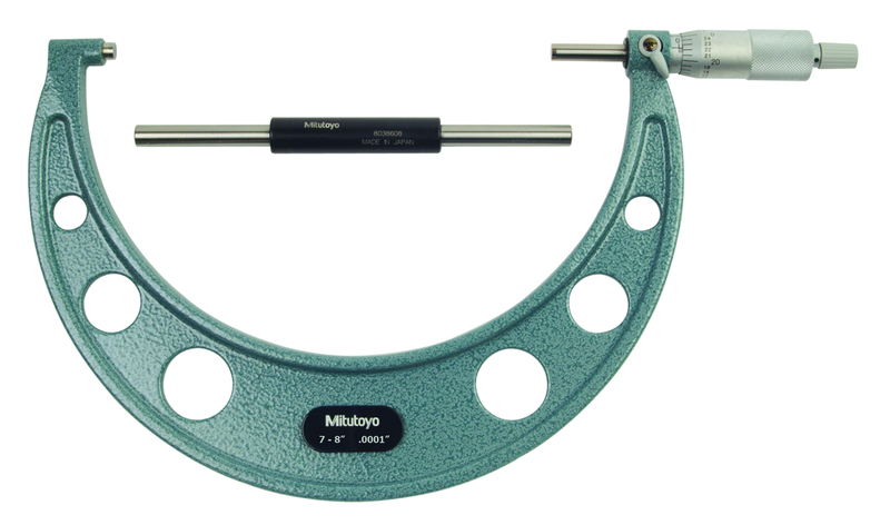 7 - 8'' Measuring Range - .0001 Graduation - Ratchet Thimble - Carbide Face - Outside Micrometer - Exact Tool & Supply
