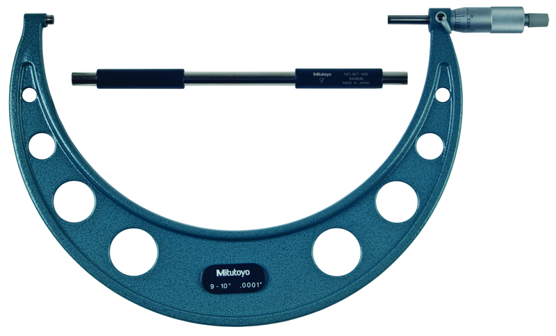 9 - 10'' Measuring Range - .0001 Graduation - Ratchet Thimble - Carbide Face - Outside Micrometer - Exact Tool & Supply