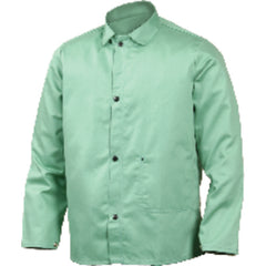 Large - Green Flame Retardant 9 oz Cotton Jackets - Jackets are 30″ long - Exact Tool & Supply