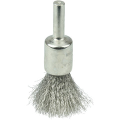 1/2″ Nickel-Plated Cup End Brush, .0104″ Stainless Steel Crimped Wire Fill - Exact Tool & Supply