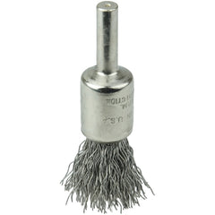 1/2″ Nickel-Plated Cup End Brush, .014″ Stainless Steel Crimped Wire Fill - Exact Tool & Supply