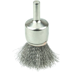 3/4″ Nickel-Plated Cup End Brush, .0104″ Stainless Steel Crimped Wire Fill - Exact Tool & Supply