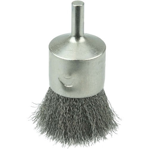 1″ Nickel-Plated Cup End Brush, .0104″ Stainless Steel Crimped Wire Fill - Exact Tool & Supply