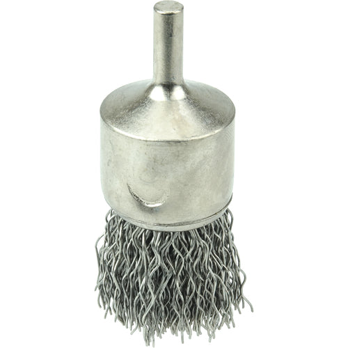 1″ Nickel-Plated Cup End Brush, .020″ Stainless Steel Crimped Wire Fill - Exact Tool & Supply