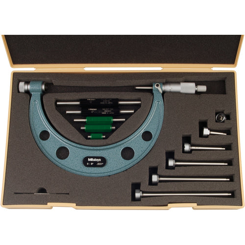 0-6″ Measuring Range-0.001″ Graduation - Ratchet Thimble - Carbide Face - Interchangeable Anvil Micrometer - Exact Tool & Supply