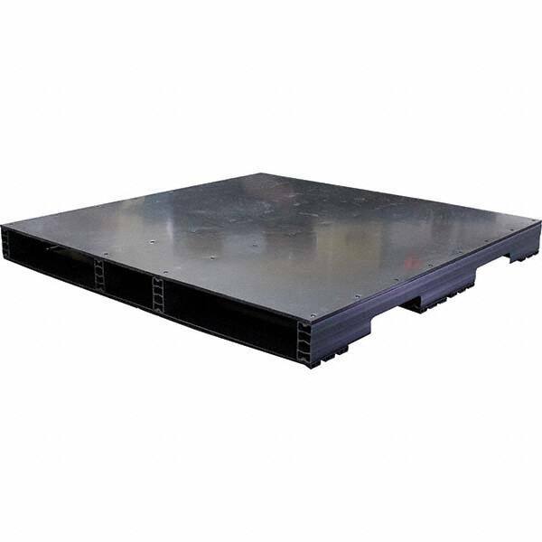 Custom Built Plastic Pallets - 48" Long x 48" & Wide x 4.4" High Plastic Pallet - 1,500 Lb Static Capacity, 500 Lb Dynamic Capacity, Black - Exact Tool & Supply