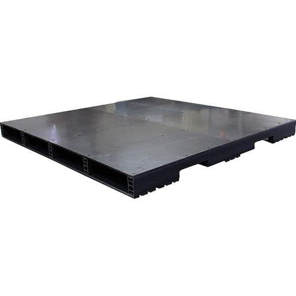 Custom Built Plastic Pallets - 60" Long x 60" & Wide x 4.4" High Plastic Pallet - 1,500 Lb Static Capacity, 500 Lb Dynamic Capacity, Black - Exact Tool & Supply