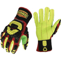 ironCLAD - Size M (8) Synthetic Impact Protection Work Gloves - For General Purpose, Uncoated, Slip-On Cuff, Red/Green, Paired - Exact Tool & Supply