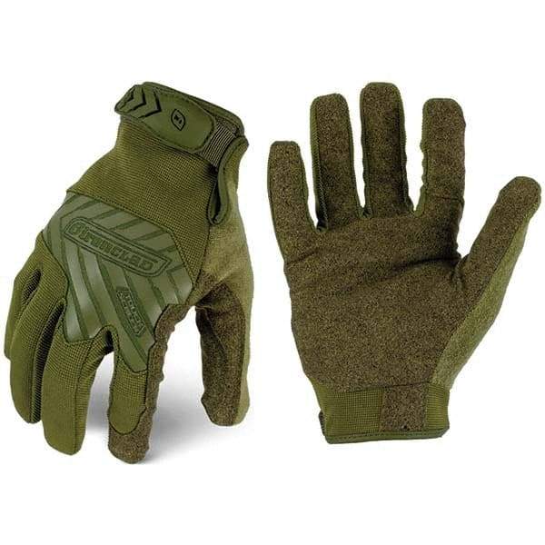 ironCLAD - Size 2XL (11) Synthetic Leather Work Gloves - For Mechanic's & Lifting, Uncoated, Hook & Loop Cuff, Full Fingered, Olive Drab Green, Paired - Exact Tool & Supply