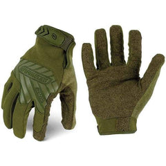 ironCLAD - Size M (8) Synthetic Leather Work Gloves - For Mechanic's & Lifting, Uncoated, Hook & Loop Cuff, Full Fingered, Olive Drab Green, Paired - Exact Tool & Supply