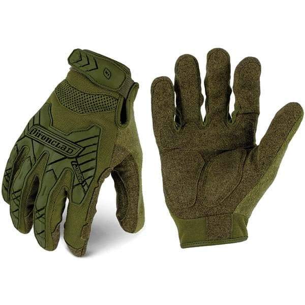 ironCLAD - Size S (7) Synthetic Leather Work Gloves - For Mechanic's & Lifting, Uncoated, Hook & Loop Cuff, Full Fingered, Olive Drab Green, Paired - Exact Tool & Supply