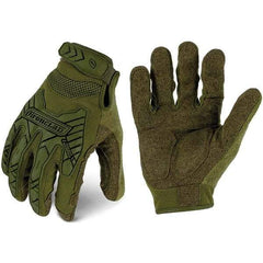 ironCLAD - Size M (8) Synthetic Leather Work Gloves - For Mechanic's & Lifting, Uncoated, Hook & Loop Cuff, Full Fingered, Olive Drab Green, Paired - Exact Tool & Supply