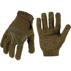 ironCLAD - Size XL (10) Synthetic Leather Work Gloves - For Mechanic's & Lifting, Uncoated, Hook & Loop Cuff, Full Fingered, Coyote, Paired - Exact Tool & Supply