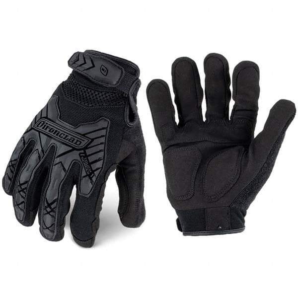 ironCLAD - Size 2XL (11) Synthetic Leather Work Gloves - For Mechanic's & Lifting, Uncoated, Hook & Loop Cuff, Full Fingered, Black, Paired - Exact Tool & Supply