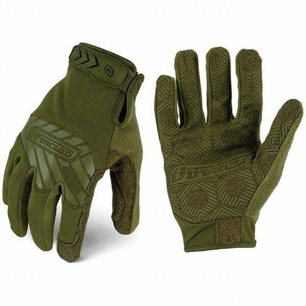 ironCLAD - Size 2XL (11) Synthetic Leather Work Gloves - For Mechanic's & Lifting, Uncoated, Hook & Loop Cuff, Full Fingered, Olive Drab Green, Paired - Exact Tool & Supply