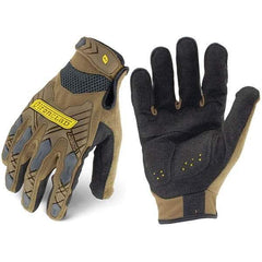 ironCLAD - Size S (7) Synthetic Leather Work Gloves - For Mechanic's & Lifting, Uncoated, Hook & Loop Cuff, Full Fingered, Coyote, Paired - Exact Tool & Supply