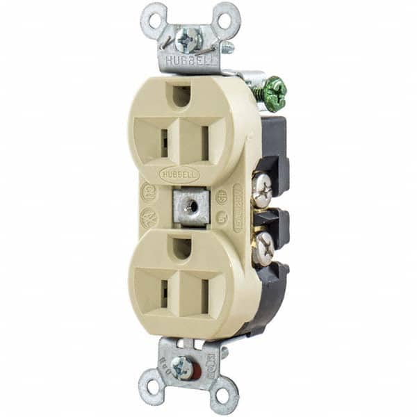 Hubbell Wiring Device-Kellems - 125V 15A NEMA 5-15R Industrial Grade Ivory Straight Blade Duplex Receptacle - Exact Tool & Supply