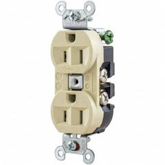 Hubbell Wiring Device-Kellems - 125V 15A NEMA 5-15R Industrial Grade Ivory Straight Blade Duplex Receptacle - Exact Tool & Supply