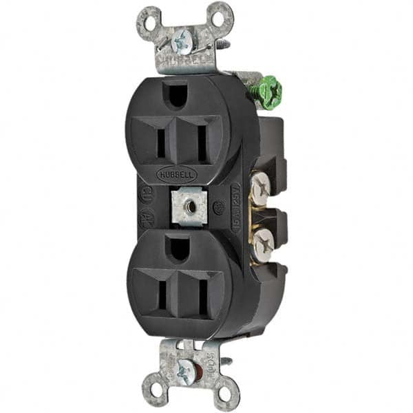 Hubbell Wiring Device-Kellems - 125V 15A NEMA 5-15R Industrial Grade Black Straight Blade Duplex Receptacle - Exact Tool & Supply