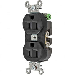 Hubbell Wiring Device-Kellems - 125V 15A NEMA 5-15R Industrial Grade Black Straight Blade Duplex Receptacle - Exact Tool & Supply