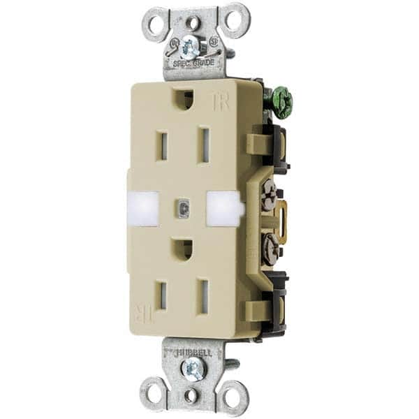 Hubbell Wiring Device-Kellems - 125V 15A NEMA 5-15R Commercial Grade Ivory Straight Blade Duplex Receptacle - Exact Tool & Supply