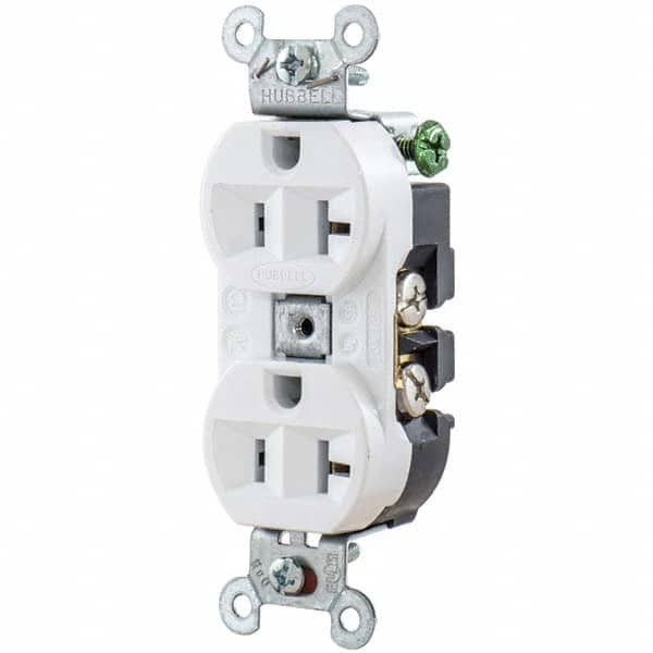 Hubbell Wiring Device-Kellems - 125V 20A NEMA 5-20R Industrial Grade White Straight Blade Duplex Receptacle - Exact Tool & Supply