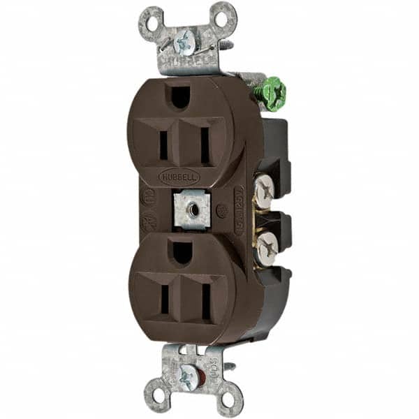 Hubbell Wiring Device-Kellems - 125V 15A NEMA 5-15R Industrial Grade Brown Straight Blade Duplex Receptacle - Exact Tool & Supply