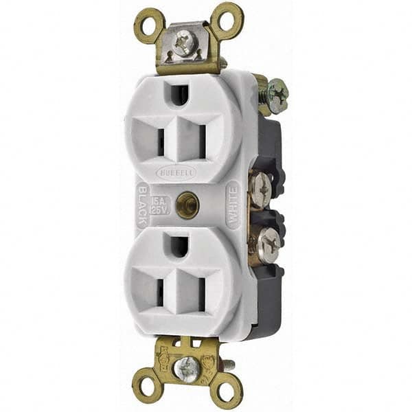 Hubbell Wiring Device-Kellems - 125V 15A NEMA 5-15R Industrial Grade White Straight Blade Duplex Receptacle - Exact Tool & Supply