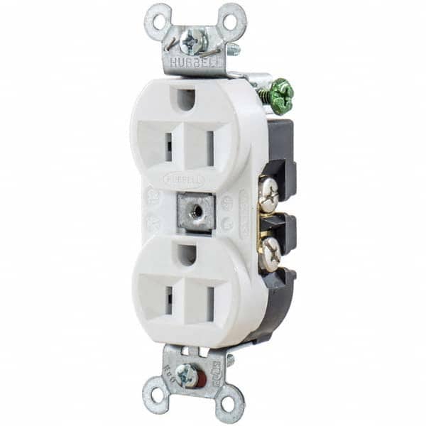 Hubbell Wiring Device-Kellems - 125V 15A NEMA 5-15R Industrial Grade White Straight Blade Duplex Receptacle - Exact Tool & Supply