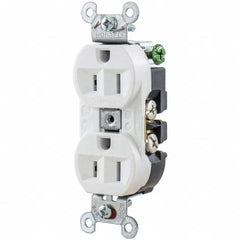 Hubbell Wiring Device-Kellems - 125V 15A NEMA 5-15R Industrial Grade White Straight Blade Duplex Receptacle - Exact Tool & Supply