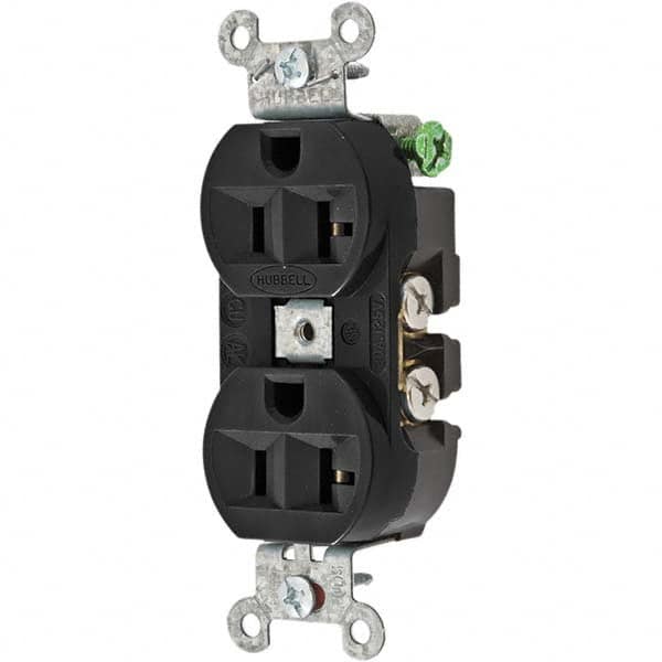 Hubbell Wiring Device-Kellems - 125V 20A NEMA 5-20R Industrial Grade Black Straight Blade Duplex Receptacle - Exact Tool & Supply