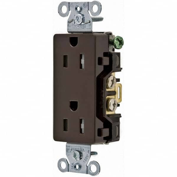 Hubbell Wiring Device-Kellems - 125V 15A NEMA 5-15R Commercial Grade Brown Straight Blade Duplex Receptacle - Exact Tool & Supply