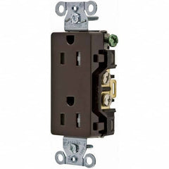 Hubbell Wiring Device-Kellems - 125V 15A NEMA 5-15R Commercial Grade Brown Straight Blade Duplex Receptacle - Exact Tool & Supply