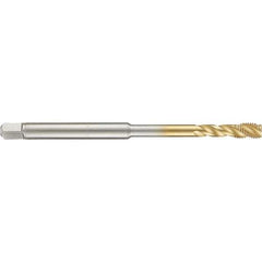 Guhring - 1/4-28 UNF 3 Flute 2B Modified Bottoming Spiral Flute Tap - High Speed Steel, TiN Finish, 4" OAL, Right Hand Flute, Right Hand Thread, H3/H4, Series 4284 - Exact Tool & Supply