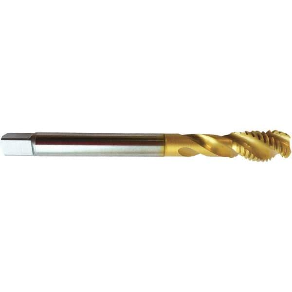 Guhring - 1/4-28 UNF 3 Flute 2BX Modified Bottoming Spiral Flute Tap - High Speed Steel, TiN Finish, 3.1496" OAL, Right Hand Flute, Right Hand Thread, H4/H5, Series 4393 - Exact Tool & Supply