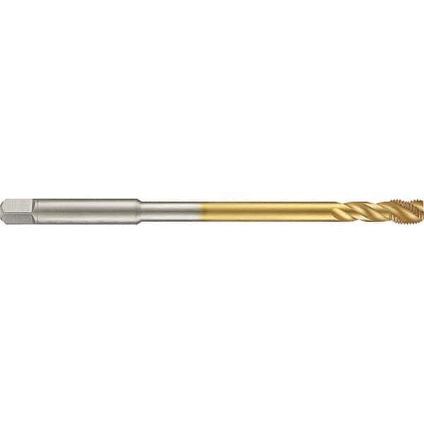 Guhring - 3/8-24 UNF 3 Flute 2B Modified Bottoming Spiral Flute Tap - High Speed Steel, TiN Finish, 6" OAL, Right Hand Flute, Right Hand Thread, H3/H4, Series 4288 - Exact Tool & Supply