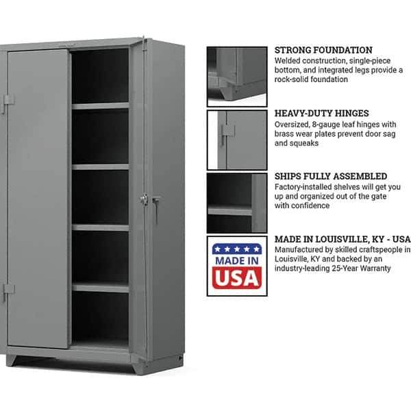 Strong Hold - 4 Shelf Locking Storage Cabinet - Steel, 36" Wide x 24" Deep x 75" High, Medium Gray - Exact Tool & Supply
